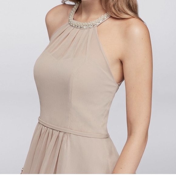 Short Chiffon Dress with Beaded Illusion Neckline - Picture 4 of 5